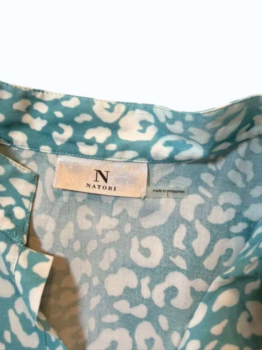 Notori Women's Tunic Dress Size L Blue White Animal Print 100% Rayon Casual - Picture 4 of 9